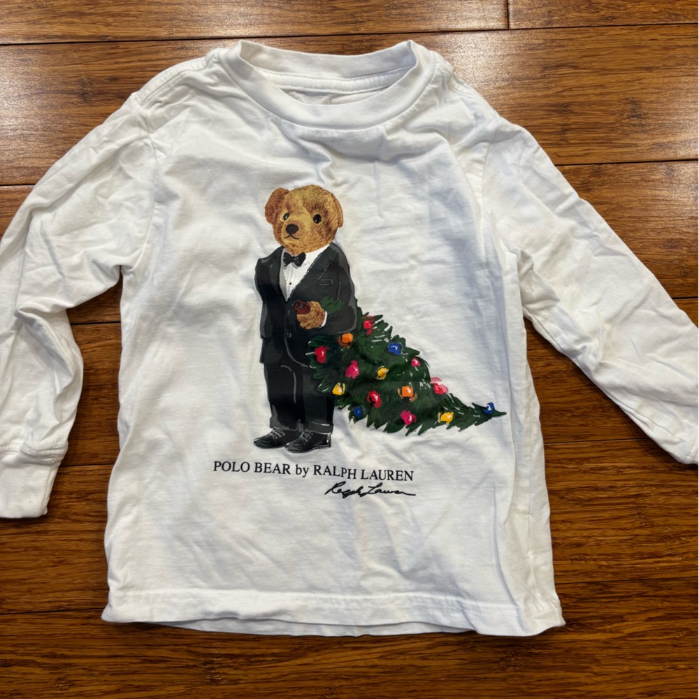 Polo by Ralph Lauren Kids White Long Sleeve Tee with Bear Graphic
